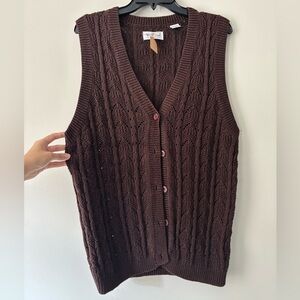 Vintage Cottagecore Chocolate Brown cableknit Boho Grannycore vest Large Tall